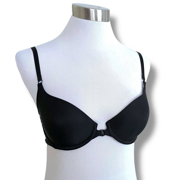 Victorias Secret 32C Bra Black Lined Demi Front Close Strappy Back Underwire - Picture 1 of 8